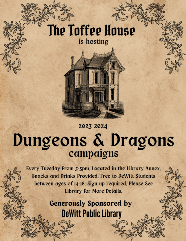 Dungeons and Dragons Club Tuesdays at 3 for ages 14-18