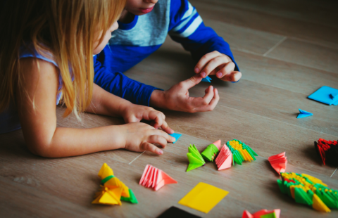 children sorting colored objects