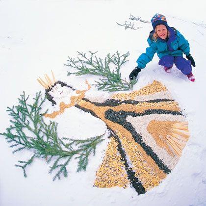 princess made with bird seed in snow