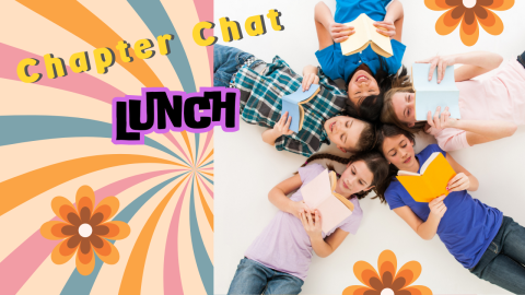 kids lying in a circle and reading on flowery background