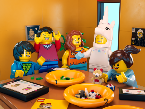Lego figures playing with legos