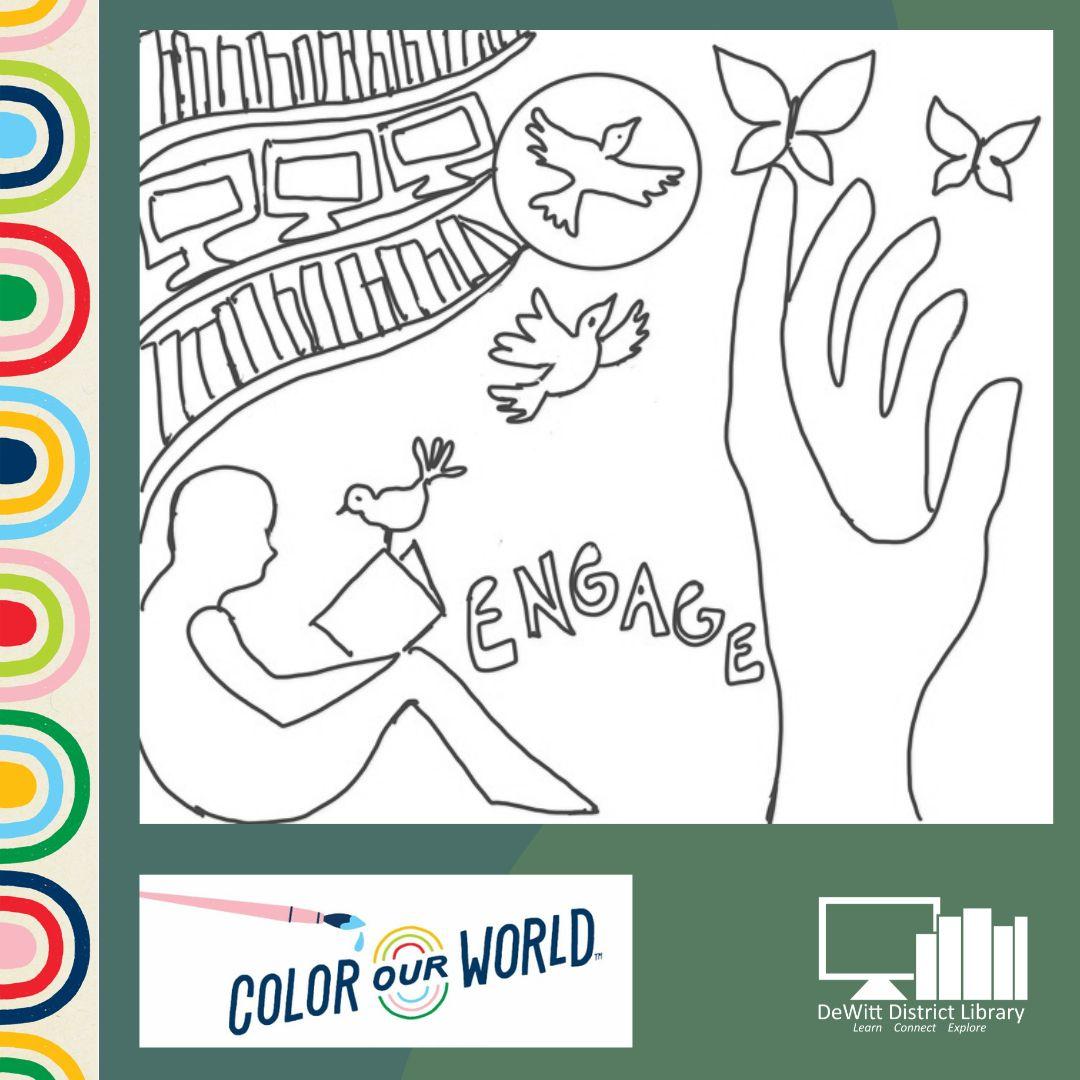 outline of a mural section with the word engage